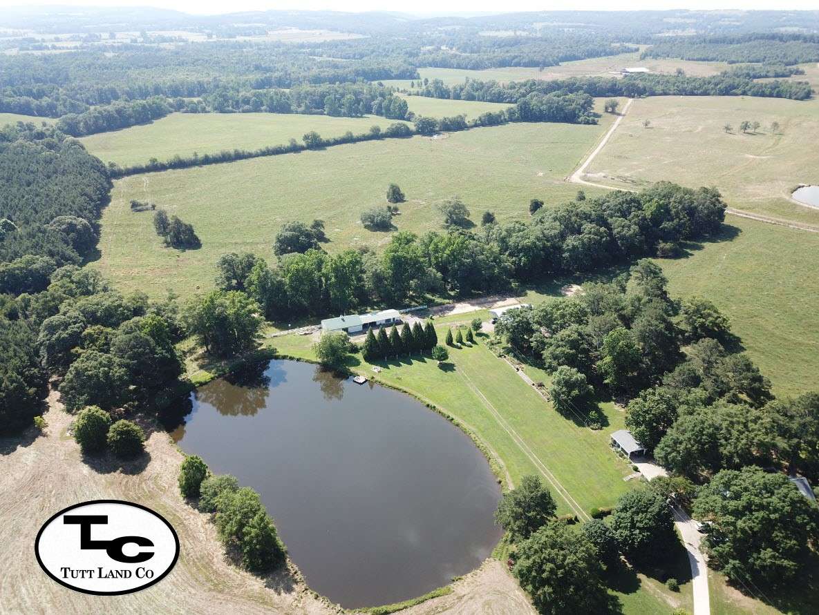 Blount County Property for Sale - Aerial Shot of Path Leading to House Adjacent to Pond